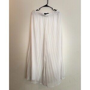 New York & Co Women Medium Pants White Sheer Overlay Wide Leg Pull-On Coastal